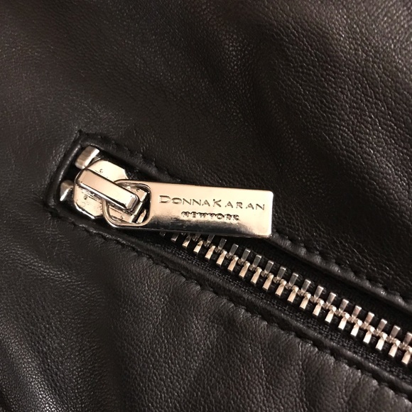 Authentic Donna Karan New York Leather Moto Jacket Black Large - Picture 11 of 16